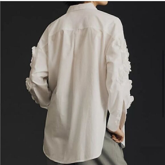 NEW Anthropologie Maeve Bennet Buttondown Shirt Floral Applique Edition Small - Picture 5 of 5